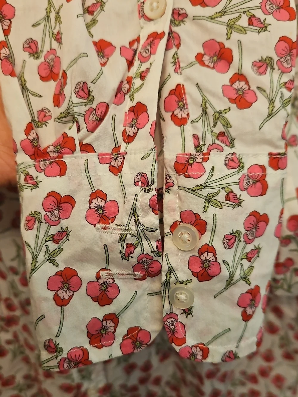 J.Crew Liberty Fabric Floral Cherry Blossom Button Down Shirt White Red Size 4